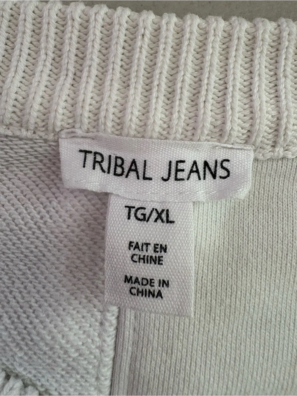 Tribal Jeans Cream Mixed Media Crochet Knit Detail Pullover Sweater Size XL - Picture 8 of 13